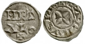 Frankreich-Poitou, Grafschaft
Richard Löwenherz, König von England, 1169-1196
Obol o.J. Melle. +CARLVS REX R um Kreuz/METALO in zwei Zeilen. Imitati...