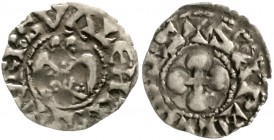 Frankreich-Valenciennes
Amedee de Roussillon oder Jean II. de Geneve, 1275-1281/1283-1297
Denier 1275/1297. +VRBS VALENTIAI. Adler mit zwei Köpfen v...