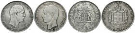 Griechenland
Georg I., 1863-1913
2 Stück: 5 Drachmai 1901 für Kreta. 5 Drachmen 1876 A.
schön/sehr schön, Kratzer, Randfehler