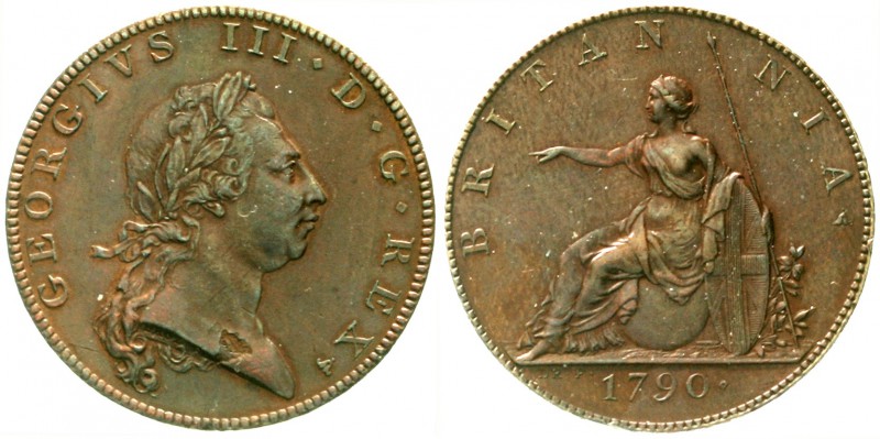 Großbritannien
George III., 1760-1820
Halfpenny PROBE 1790. Stempel von Droz. ...