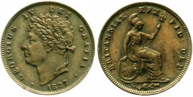 Großbritannien
George IV., 1820-1830
1/3 Farthing 1827. vorzüglich/Stempelglanz