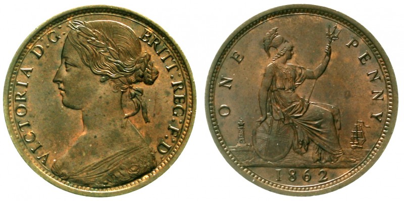 Großbritannien
Victoria, 1837-1901
Penny 1862. fast Stempelglanz, schöne Kupfe...