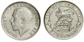 Großbritannien
George V., 1910-1936
Sixpence 1911. fast Stempelglanz