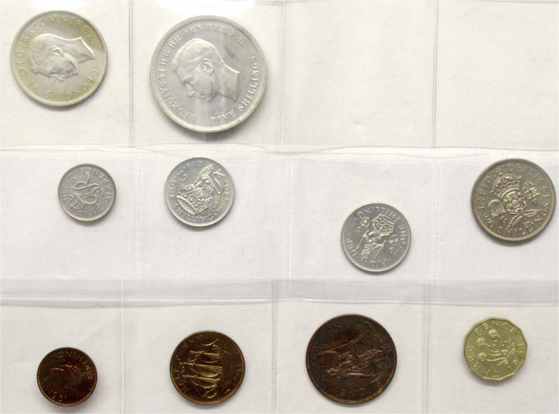 Großbritannien
George VI., 1937-1952
Proofset, 10 Münzen Farthing bis Crown 19...
