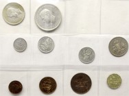 Großbritannien
George VI., 1937-1952
Proofset, 10 Münzen Farthing bis Crown 1951 Festival of Britain. Polierte Platte, offen, teils etwas Patina