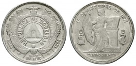 Honduras
Republik, seit 1839
Peso 1888. vorzüglich/Stempelglanz, selten in dieser Erhaltung