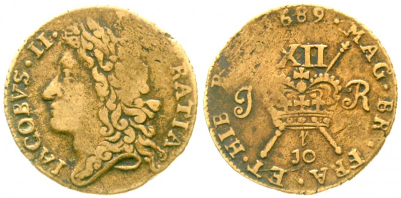 Irland
James II., 1685-1690
Gunmoney Shilling 1689 Monat "10". fast sehr schön...