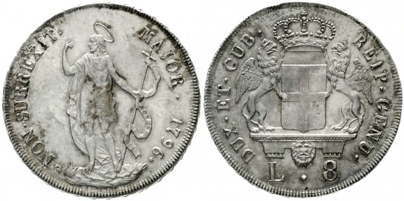 Italien-Genua
Repubik, 1528-1797
8 Lire 1796. vorzüglich/Stempelglanz, winz. R...