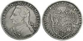 Italien-Modena
Ercole III. d`Este, 1780-1796
Tallero 1796. Legende endet auf MIR EC DUX.
fast sehr schön, selten, winz. Schrötlingsfehler