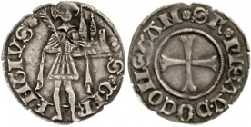 Italien-Pesaro
Constanzo Sforza, 1473-1483
1/3 Grosso o.J. St. Terentius.
sehr schön