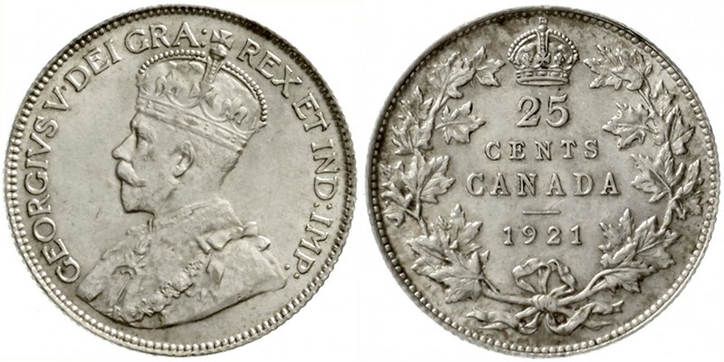 Kanada
Georg V., 1910-1936
25 Cents 1921. vorzüglich/Stempelglanz, kl. Kratzer...