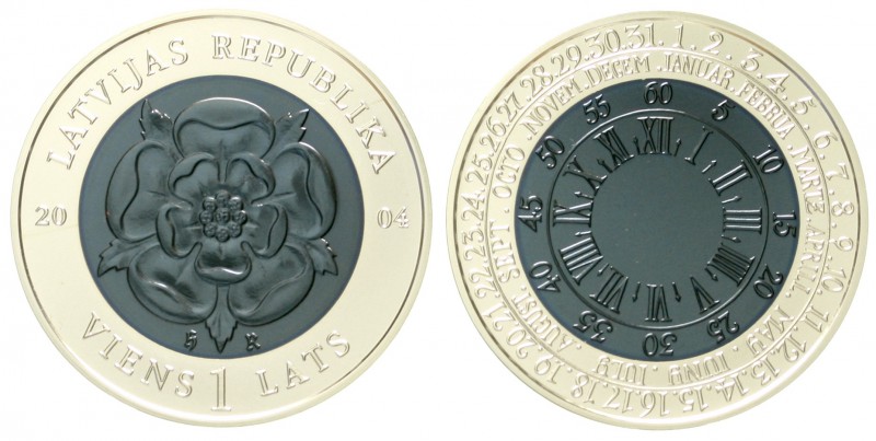 Lettland
Republik, 1918-1940, 1991 bis heute
1 Lats Bimetall Silber/Niob 2004,...