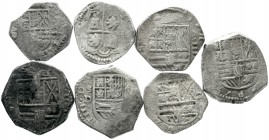 Mexiko
Lots
7 Schiffsgeld-Silbermünzen ("Cobs"): 3 X 2 Reales und 4 X 4 Reales. schön