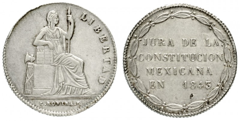 Mexiko
Republik, 1823-1864
Verfassungsmedaille 1843. Sitzende Liberty/4 Zeilen...