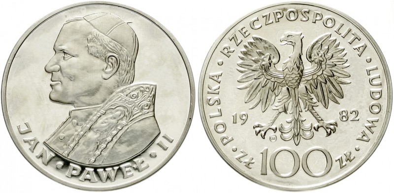 Polen
Volksrepublik Polen, 1952-1989
100 Zlotych Silber 1982. Johannes Paul II...