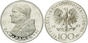 Polen
Volksrepublik Polen, 1952-1989
100 Zlotych Silber 1982. Johannes Paul II. Aufl.: 3.750 Stück.
Polierte Platte, berieben