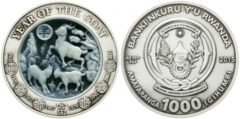 Ruanda
Republik, seit 1962
1000 Amafaranga (3 Unzen) Silbermünze 2015. Jahr de...