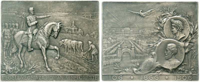 Rumänien
Carl I., 1866-1914
Rechteckige Silberplakette 1906 von Stelmans. Auf ...
