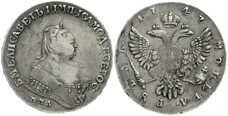 Russland
Elisabeth I., 1741-1761
Rubel 1747, Moskau. Roter Münzhof.
sehr schö...