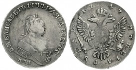 Russland
Elisabeth I., 1741-1761
Rubel 1747, Moskau. Roter Münzhof.
sehr schön, kl. Schrötlingsfehler, selten