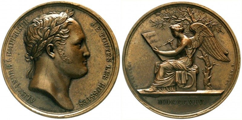 Russland
Alexander I., 1801-1825
Bronzemedaille v. Andrieu 1814. Auf seinen Ei...