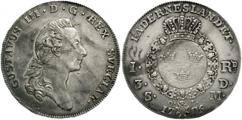 Schweden
Gustav III. Adolf, 1771-1792
Rigsdaler 1776 OL, Stockholm. vorzüglich...