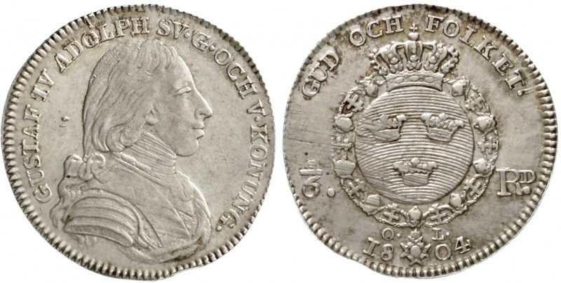 Schweden
Gustav IV. Adolf, 1792-1809
1/6 Riksdaler 1804, Stockholm, Mzm. Olof ...