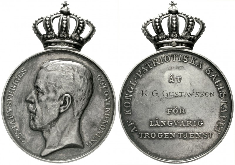Schweden
Gustav V., 1907-1950
Silbermedaille mit Kronenaufsatz 1949 von Lindbe...