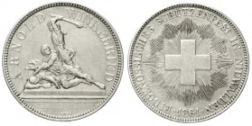 Schweizerische Eidgenossenschaft
(5 Franken) Schützentaler Stans-Nidwalden 1861. Auflage nur 6000 Ex.
sehr schön/vorzüglich, kl. Kratzer