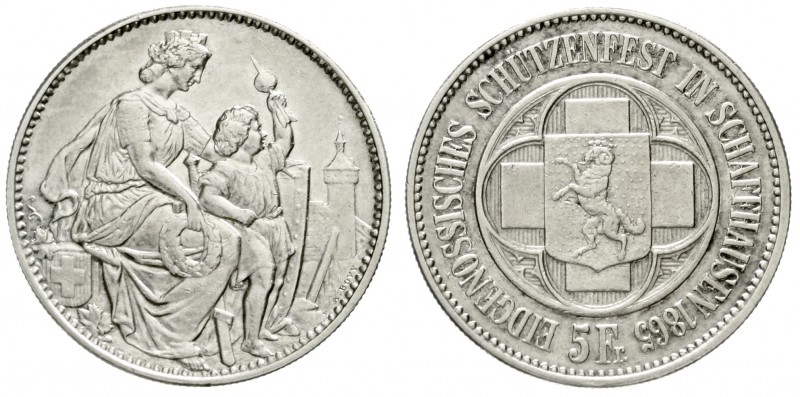 Schweizerische Eidgenossenschaft
5 Franken (Schützentaler) Schaffhausen 1865. A...