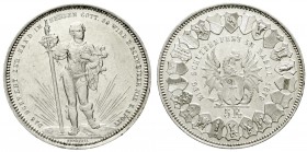 Schweizerische Eidgenossenschaft
5 Franken (Schützentaler) Basel 1879. fast vorzüglich, kl. Randfehler