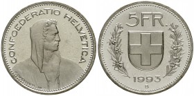 Schweizerische Eidgenossenschaft
5 Franken Alphirt 1993 B. Polierte Platte, selten