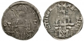 Serbien
Stefan VIII. Uros IV. Dusan, 1331-1346
Denar o.J. Thronender König v.v. mit querliegendem Schwert/thronender Christus.
sehr schön, Prägesch...