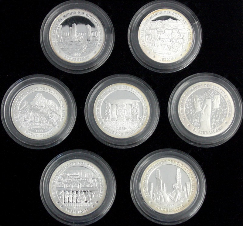 Tchad
Republik, seit 1960
Set mit 7 X 1000 Francs Silber 1999, Serie vergessen...