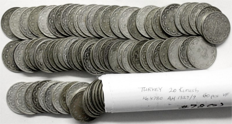 Türkei-Osmanisches Reich
Lots
120 Silbermünzen: 20 Quirsh AH 1327, Jahr 8 (11X...