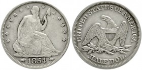 Vereinigte Staaten von Amerika
Unabhängigkeit, seit 1776
1/2 Dollar 1854 mit Pfeilen neben der Jahreszahl.
sehr schön