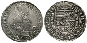 Haus Habsburg
Erzherzog Ferdinand II., 1564-1595
Reichstaler o.J. Hall. Harnisch mit 3 Bändern mit Ornamenten verziert, kl. Brustschild. Zepter weis...