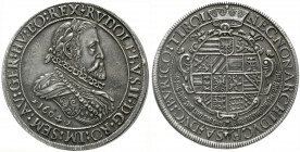 Haus Habsburg
Rudolf II., 1576-1612
Doppelter Reichstaler 1604, Hall. 56,63 g. Felder der Vs. alt geglättet (spiegelnd). Trotzdem sehr attraktives E...