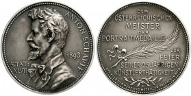 Haus Habsburg
Franz Joseph I., 1848-1916
Silbermedaille 1893, v. Pawlik und Neudeck. Auf das 25-jährige Künstlerjubiläum des Stempelschneiders Anton...