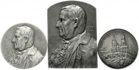 Haus Habsburg
Franz Joseph I., 1848-1916
3 Stück: Silbermedaille und Plakette auf Abt Alexander Karl v. Stift Melk, 1899 a.s. 50-j. Priesterjub. und...