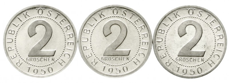 Österreich
Zweite Republik nach 1945
3 X 2 Groschen 1950. alle Polierte Platte...
