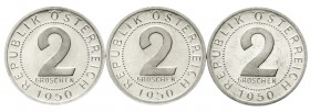 Österreich
Zweite Republik nach 1945
3 X 2 Groschen 1950. alle Polierte Platte
