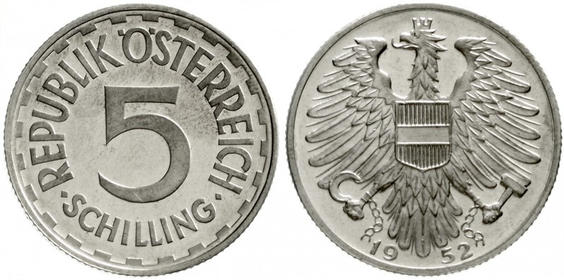 Österreich
Zweite Republik nach 1945
5 Schilling 1952. Polierte Platte, winz. ...