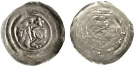 Kärnten, Herzogtum
Ottokar II., 1270-1276
Pfennig o.J.(1270/1280), Völkermarkt. Adler neben Königsbüste, darüber Kreuz. Büste und Umschrift (kaum er...