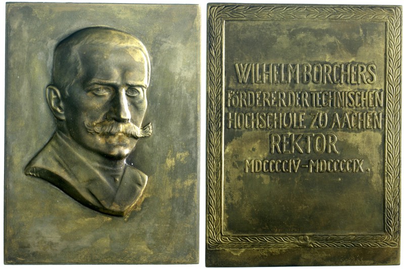 Aachen
Medaillen
Bronzeplakette 1909 sign. AK (?) auf Wilhelm Borchers, Förder...