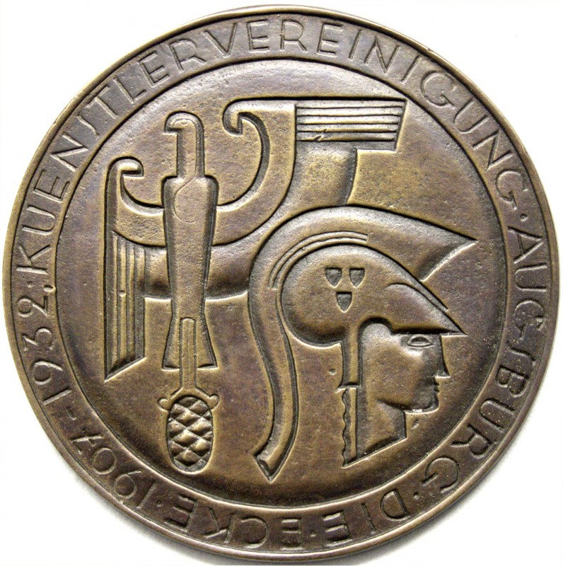 Augsburg-Stadt
Eins. Bronzemedaille 1932, unsign. 25-Jf. d. Künstlervereinigung...