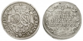 Baden-Durlach
Karl Friedrich, 1738-1806
12 Kreuzer 1745 Durlach. 3 Wappenschilde.
sehr schön/vorzüglich