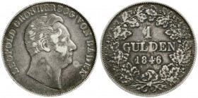 Baden-Durlach
Leopold, 1830-1852
Gulden 1846. Seltenes Jahr.
sehr schön, schöne Patina