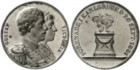 Baden-Durlach
Friedrich I., 1852-1907
Vers. Kupfermedaille (sign. A.L.) 1881 auf die Vermählung seiner Tochter Victoria mit d. schwed. Kronprinzen G...