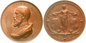 Baden-Durlach
Friedrich I., 1852-1907
Große bronz. Kupfermedaille v. Götz u. Schwentzer 1886 a. d. 500 Jf. der Universität Heidelberg. Uniform. Brb....